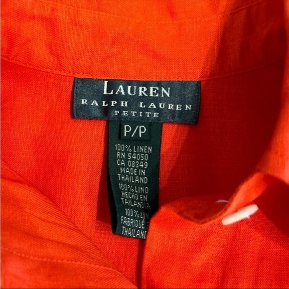 Lauren Ralph Lauren Petite Red Linen Short Sleeve Button Down Shirt - Picture 5 of 12